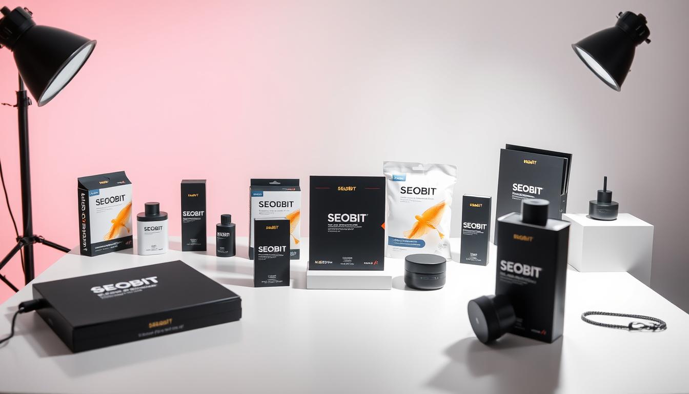 A product photography studio setting with soft, directional lighting illuminating a group of SEOBIT product items on a clean, minimalist white table. The scene showcases various product angles, close-ups, and compositions to highlight their key features and visual appeal. The images capture the products' textures, colors, and details with a crisp, high-resolution clarity. The overall mood is professional, clean, and visually captivating, designed to meet the requirements for Google Merchant Center product images.