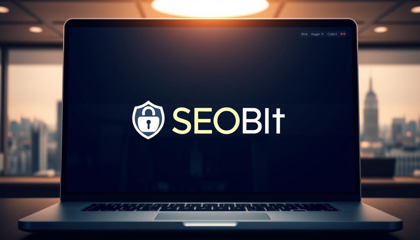 A secure and modern website, with the SEOBIT brand prominently featured in the center. The image should convey a sense of safety and protection, with a sleek and minimalist design. The foreground should showcase a padlock icon or a security shield, symbolizing the website's robust security measures. The middle ground should feature a laptop or a smartphone, representing online transactions and user data. The background should depict a cityscape or a professional office setting, conveying a professional and trustworthy atmosphere. The lighting should be soft and warm, creating a calming and reassuring ambiance. The overall composition should strike a balance between simplicity and sophistication, reflecting the quality and reliability of the SEOBIT brand.