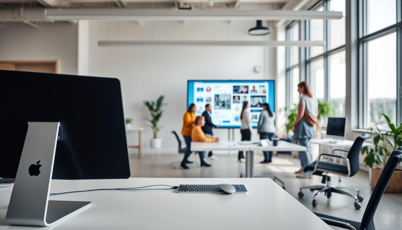 A serene, accessible web design workspace. In the foreground, a clean, minimalist desktop showcases SEOBIT's user-centric web development tools, with a focus on inclusive design principles. The middle ground features a diverse group of people collaborating on a large, high-resolution screen, highlighting the accessibility and inclusivity of the digital products they're creating. The background depicts a bright, airy office space with large windows, allowing natural light to flood the scene and create a warm, welcoming atmosphere. The overall mood is one of productivity, innovation, and a commitment to making the digital world more accessible to all.