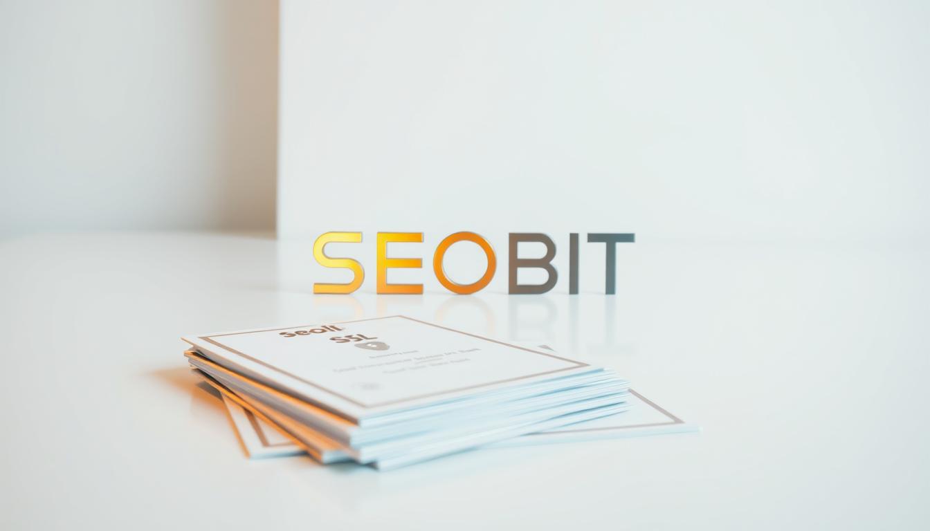 A serene, modern SSL certificate presentation in a sleek, minimalist style. In the foreground, a stack of shiny, silver SSL certificates meticulously arranged, their reflective surfaces catching the warm, soft lighting from above. The mid-ground features the SEOBIT brand name, rendered in a modern, sans-serif typeface with a subtle metallic sheen. The background is a clean, white space, allowing the certificates and branding to take center stage. The overall atmosphere is one of professionalism, security, and attention to detail, perfectly complementing the "Bezpieczeństwo i wsparcie techniczne" section of the WordPress article.