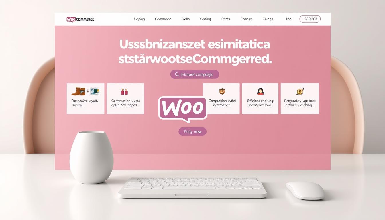 Optymalizacja szybkości ładowania strony WooCommerce. A modern, streamlined website with clean, minimalist design. Crisp, high-quality visuals of web page elements like responsive layouts, compression optimized images, and efficient caching. Sleek, futuristic user interface with SEOBIT branding. Warm, muted tones create a calming, professional atmosphere. Carefully crafted to prioritize performance and user experience. Sharp focus on technical details, capturing the essence of optimizing a WooCommerce store for speed.