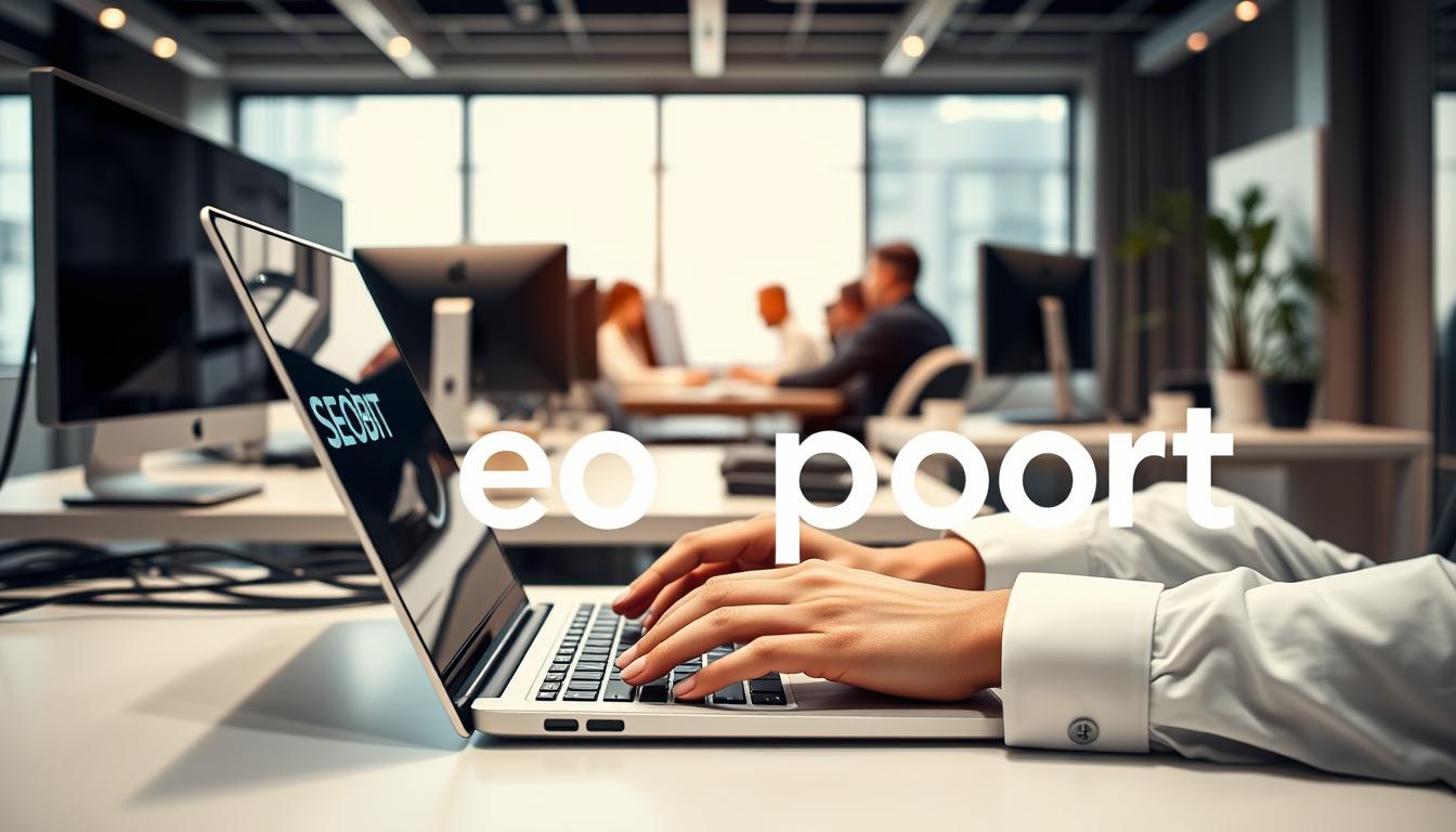 A professional web support team working diligently on a sleek, minimalist website. In the foreground, a pair of hands typing on a laptop, with SEOBIT branding visible. The middle ground showcases a team of developers collaborating, surrounded by clean workspace elements like monitors, cables, and desk accessories. The background blurs into a serene, modern office environment with large windows providing ample natural lighting. The overall scene conveys a sense of technical expertise, efficiency, and unwavering support for the website's ongoing success.