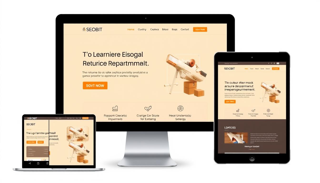 A sleek, responsive website design with a modern aesthetic, showcasing the SEOBIT brand. The layout features a clean, minimalist structure with intuitive navigation and well-balanced typography. The color palette combines warm, subdued tones, creating a visually appealing and user-friendly interface. The website's elements seamlessly adapt to different screen sizes, ensuring a cohesive and responsive experience across devices. The overall impression conveys professionalism, functionality, and a strong digital presence for businesses in Warsaw.