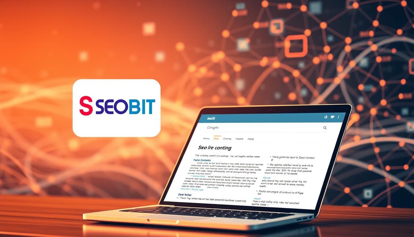 A dynamic, digitally-rendered scene showcasing the influential role of content in SEO. In the foreground, a vibrant, high-resolution image of the SEOBIT logo hovers above a sleek laptop displaying analytics data and search engine results. The middle ground features a stylized, low-poly representation of a blog post, its content crafted to optimize search engine visibility. In the background, a fluid, abstract landscape of interconnected web pages, algorithms, and data streams symbolizes the complex, ever-evolving nature of modern digital marketing. Warm, diffused lighting creates a sense of depth and emphasis, while a shallow depth of field focuses the viewer's attention on the core message - the synergistic power of strategic content and effective SEO.