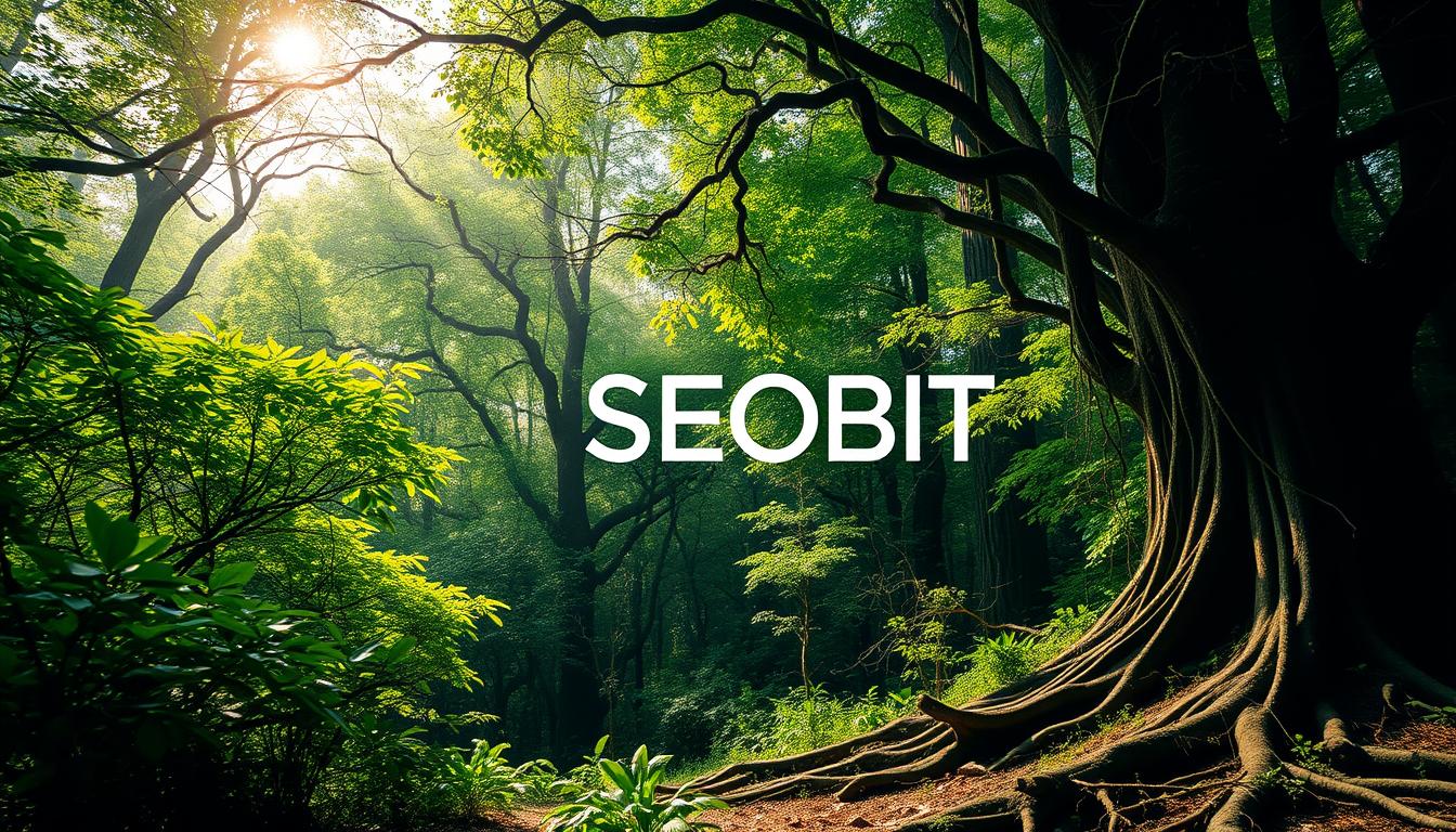 A lush, verdant forest backdrop sets the stage for the intricate web of natural links that define the essence of SEO. In the foreground, a SEOBIT logo emerges, its sleek design complementing the organic flow of the landscape. Sunlight filters through the canopy, casting a warm, inviting glow that highlights the interconnected pathways of digital connections. Twisting vines and sprawling roots symbolize the robust and sustainable nature of these natural links, their strength rooted in the foundations of the digital landscape. The composition exudes a sense of harmony, where technology and nature coexist in perfect balance, underscoring the significance of organic link building strategies in the realm of search engine optimization.