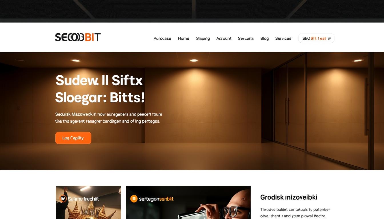 A modern, professional website with a clean, minimalist design. The site features a sleek navigation menu, showcasing the SEOBIT brand prominently. The homepage displays high-quality imagery, with a focus on the Grodzisk Mazowiecki location. The content is organized in a visually appealing grid layout, highlighting key services and offerings. Subtle lighting emphasizes the site's sophistication, creating a warm and inviting atmosphere. The overall aesthetic conveys a sense of authority and expertise, reflecting the high-quality web development services SEOBIT provides.