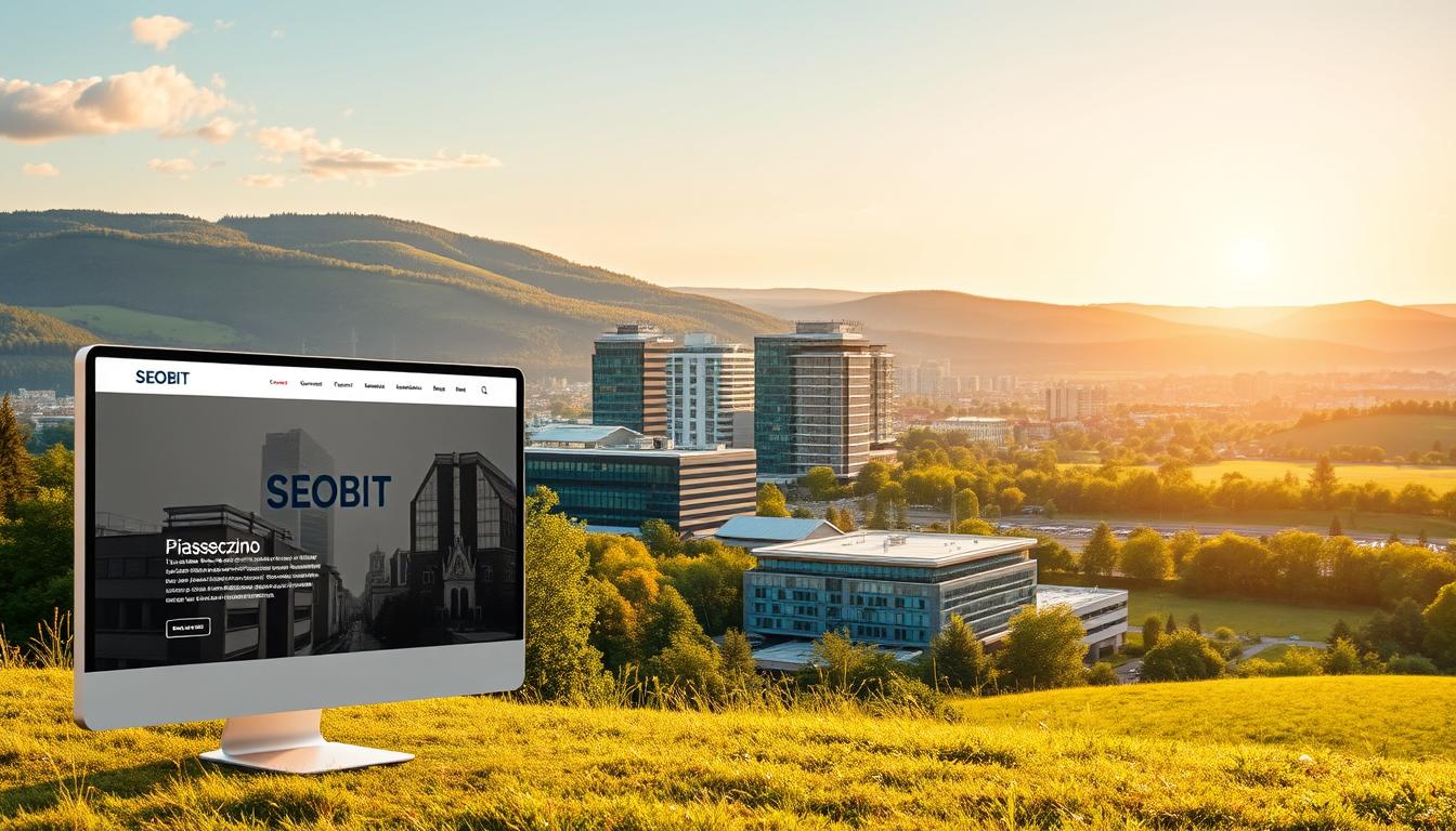A picturesque landscape showcasing the vibrant business hubs surrounding Warsaw. In the foreground, a modern website interface with the SEOBIT logo prominently displayed, representing the digital presence of local companies. The middle ground features sleek office buildings, their architectural designs blending seamlessly with the urban landscape of Piaseczno, Legionowo, and Pruszków. The background is adorned with lush greenery, rolling hills, and a clear sky, creating a harmonious balance between the natural and the technological. The scene is bathed in warm, golden lighting, conveying a sense of prosperity and opportunity for businesses in these thriving Warsaw suburbs. A picturesque landscape showcasing the vibrant business hubs surrounding Warsaw. In the foreground, a modern website interface with the SEOBIT logo prominently displayed, representing the digital presence of local companies. The middle ground features sleek office buildings, their architectural designs blending seamlessly with the urban landscape of Piaseczno, Legionowo, and Pruszków. The background is adorned with lush greenery, rolling hills, and a clear sky, creating a harmonious balance between the natural and the technological. The scene is bathed in warm, golden lighting, conveying a sense of prosperity and opportunity for businesses in these thriving Warsaw suburbs.