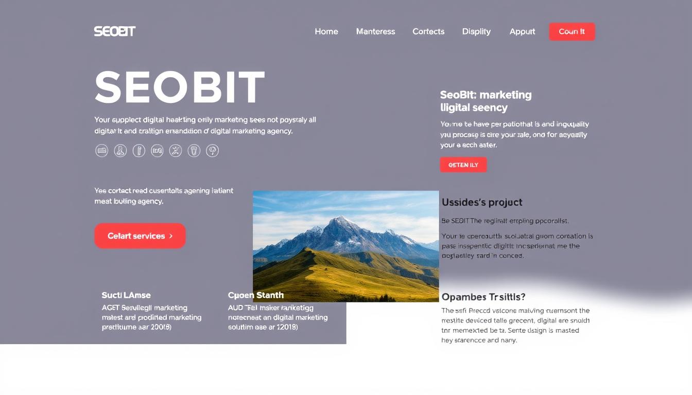 A professional business website for SEOBIT, a digital marketing agency. The layout features a clean, modern design with a minimalist aesthetic. The homepage showcases the company's services and expertise, highlighted by sleek icons and clear, concise copy. A hero section presents a striking landscape photograph, complemented by a bold, attention-grabbing headline. The navigation menu is intuitive, guiding users through the site's key sections. Throughout, the color palette is sophisticated, predominantly using muted tones punctuated by strategic pops of a vibrant accent color. The overall impression is one of professionalism, trustworthiness, and a commitment to delivering high-quality digital solutions. A professional business website for SEOBIT, a digital marketing agency. The layout features a clean, modern design with a minimalist aesthetic. The homepage showcases the company's services and expertise, highlighted by sleek icons and clear, concise copy. A hero section presents a striking landscape photograph, complemented by a bold, attention-grabbing headline. The navigation menu is intuitive, guiding users through the site's key sections. Throughout, the color palette is sophisticated, predominantly using muted tones punctuated by strategic pops of a vibrant accent color. The overall impression is one of professionalism, trustworthiness, and a commitment to delivering high-quality digital solutions.