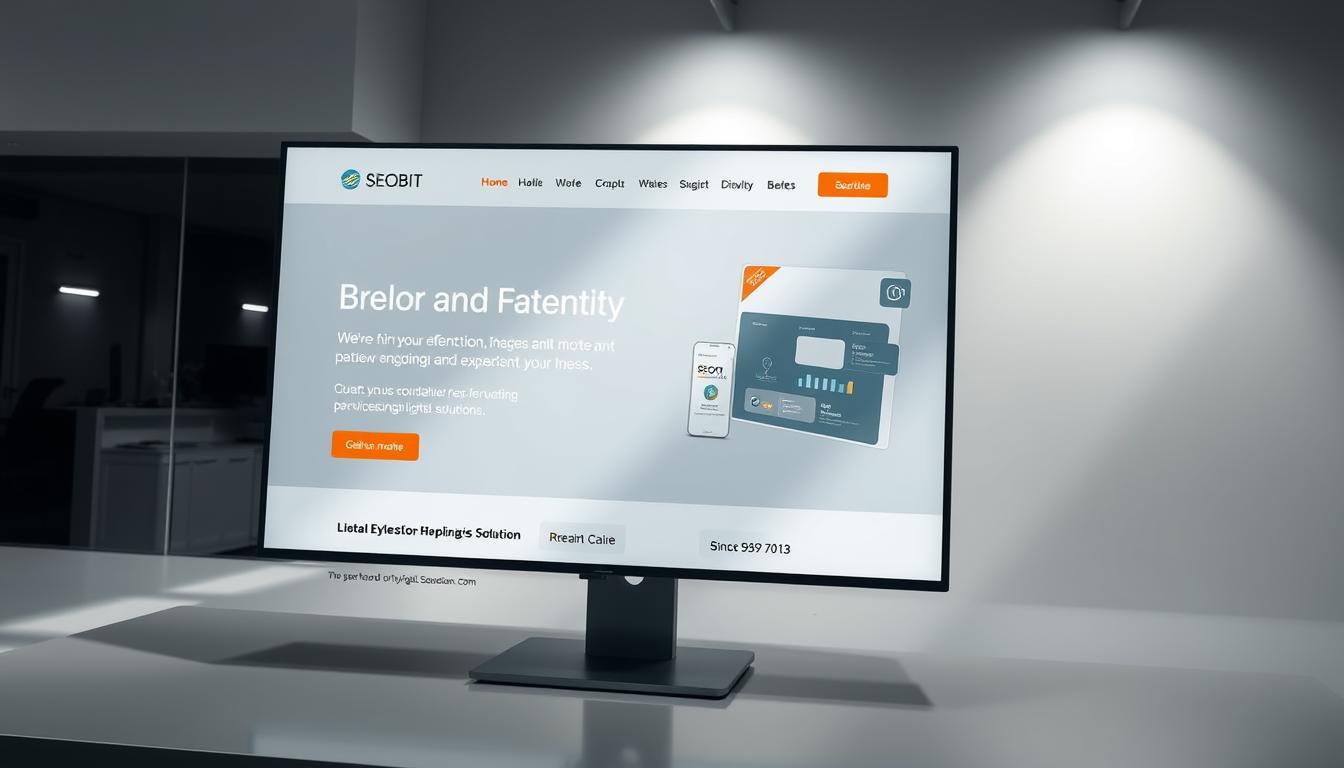 A professional-looking website for a business, showcasing the SEOBIT brand. The layout features a clean, minimalist design with high-quality imagery and subtle animations. The homepage presents the company's services and expertise in an engaging, user-friendly manner. The color scheme is a harmonious balance of cool grays and warm accents, conveying a sense of trust and professionalism. The website is presented on a large, high-resolution display, with soft, directional lighting highlighting the sleek, responsive interface. The overall atmosphere is one of sophistication, innovation, and a commitment to delivering exceptional digital solutions.