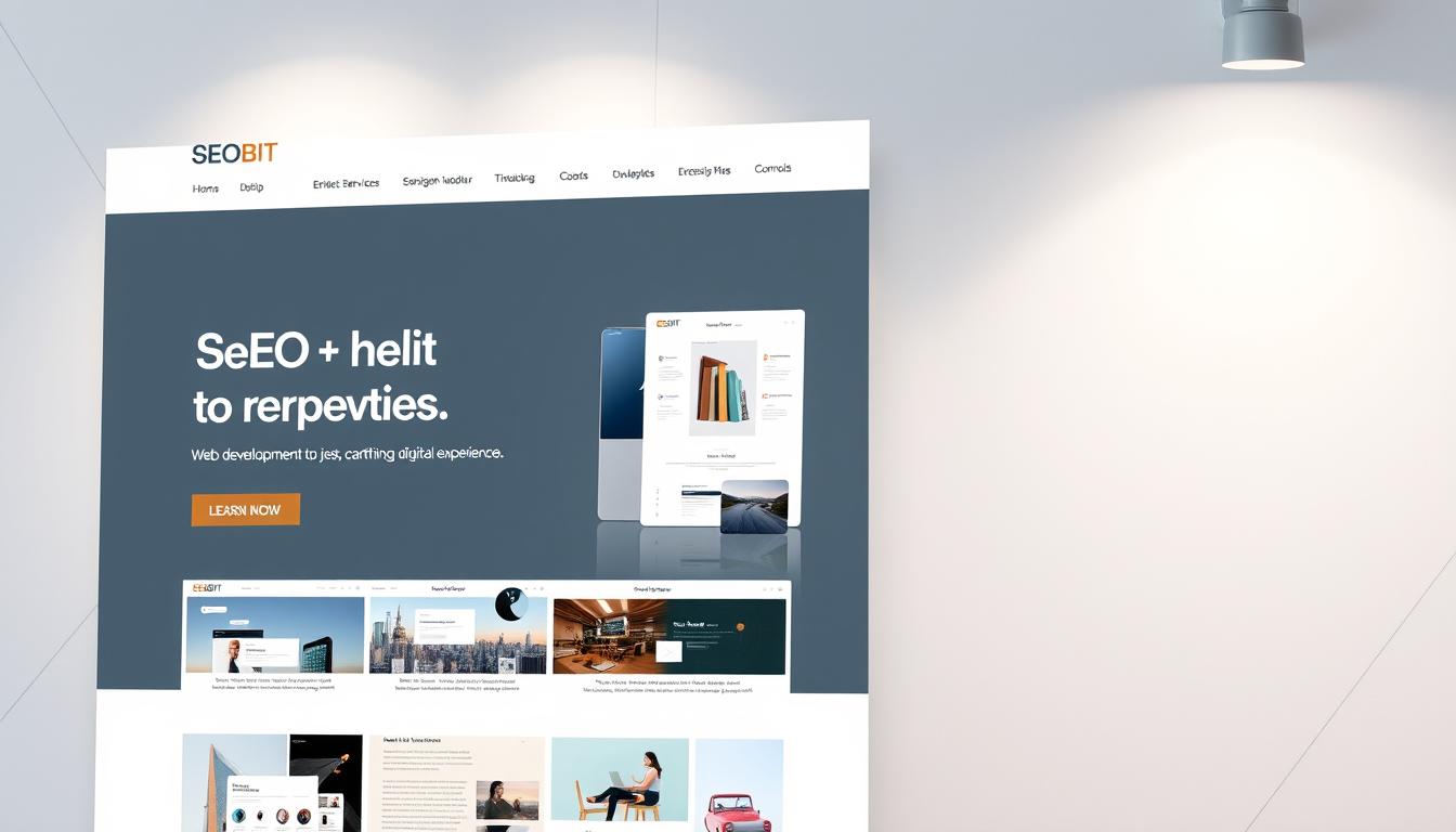 A professional, modern website showcasing the SEOBIT brand. The design features a clean, minimalist layout with sleek typography and high-quality imagery. The homepage has a prominent hero section highlighting the company's services, with a call-to-action button inviting users to learn more. The middle ground showcases various web development projects, each presented in an elegant grid layout. The background incorporates subtle geometric patterns and a muted color palette, creating a sense of sophistication and attention to detail. Soft, directional lighting accentuates the website's responsive design and user-friendly interface, demonstrating the expertise of the SEOBIT team in crafting exceptional digital experiences. A professional, modern website showcasing the SEOBIT brand. The design features a clean, minimalist layout with sleek typography and high-quality imagery. The homepage has a prominent hero section highlighting the company's services, with a call-to-action button inviting users to learn more. The middle ground showcases various web development projects, each presented in an elegant grid layout. The background incorporates subtle geometric patterns and a muted color palette, creating a sense of sophistication and attention to detail. Soft, directional lighting accentuates the website's responsive design and user-friendly interface, demonstrating the expertise of the SEOBIT team in crafting exceptional digital experiences.