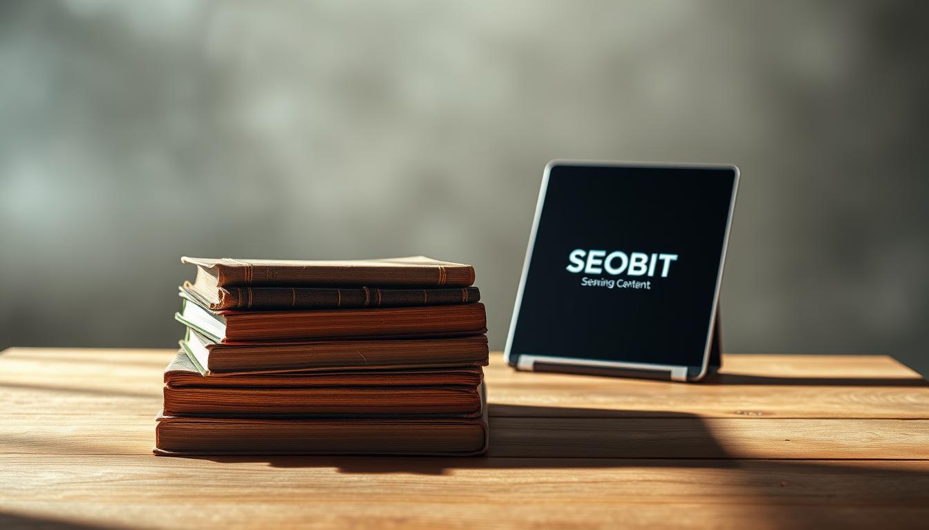 A serene, minimalist composition showcasing the concept of "wprowadzenie do współczesnego pozycjonowania treści". In the foreground, a stack of old books with worn, weathered covers rests on a wooden table, casting soft shadows. The middle ground features a digital tablet displaying the SEOBIT logo, symbolizing the integration of traditional and modern content optimization strategies. The background is filled with a hazy, ethereal gradient, evoking a sense of contemplation and the evolution of SEO practices. The lighting is diffused and gentle, creating a calming, contemplative atmosphere. The overall scene conveys the idea of introducing contemporary content positioning techniques within the changing landscape of search engine algorithms. A serene, minimalist composition showcasing the concept of "wprowadzenie do współczesnego pozycjonowania treści". In the foreground, a stack of old books with worn, weathered covers rests on a wooden table, casting soft shadows. The middle ground features a digital tablet displaying the SEOBIT logo, symbolizing the integration of traditional and modern content optimization strategies. The background is filled with a hazy, ethereal gradient, evoking a sense of contemplation and the evolution of SEO practices. The lighting is diffused and gentle, creating a calming, contemplative atmosphere. The overall scene conveys the idea of introducing contemporary content positioning techniques within the changing landscape of search engine algorithms.