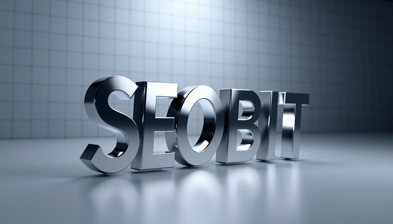 Intricate website design services in Warsaw, showcased in a professional, sleek manner. A striking 3D rendering of the SEOBIT agency logo, set against a modern, minimalist background with subtle grid patterns and soft lighting. The logo appears to be crafted from polished metal, casting reflections and shadows that add depth and dimensionality to the scene. The overall composition conveys a sense of innovation, attention to detail, and technological expertise, aligning with the agency's specialty in web development.