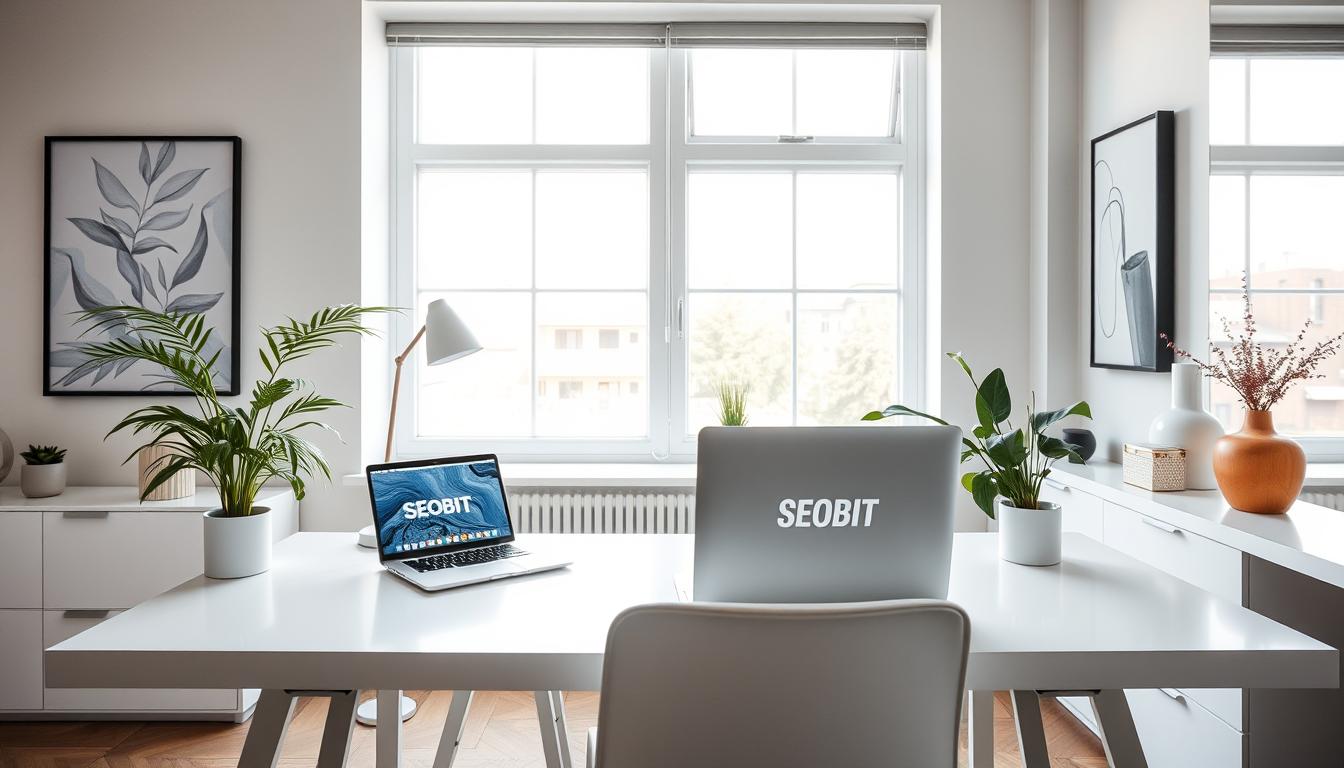 Regularna aktualizacja treści na stronie A serene, elegant workspace with a clean, minimalist aesthetic. Soft natural light filters through large windows, illuminating a modern desk adorned with a sleek laptop and a stylized SEOBIT logo. Carefully curated decor, such as potted plants and abstract art, creates a sense of balance and productivity. The overall atmosphere conveys a professional, organized environment conducive to content optimization and effective SEO strategies.
